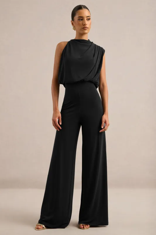 Vianista | Black High Neck Jumpsuit With Gathered Detailing made by Club L London