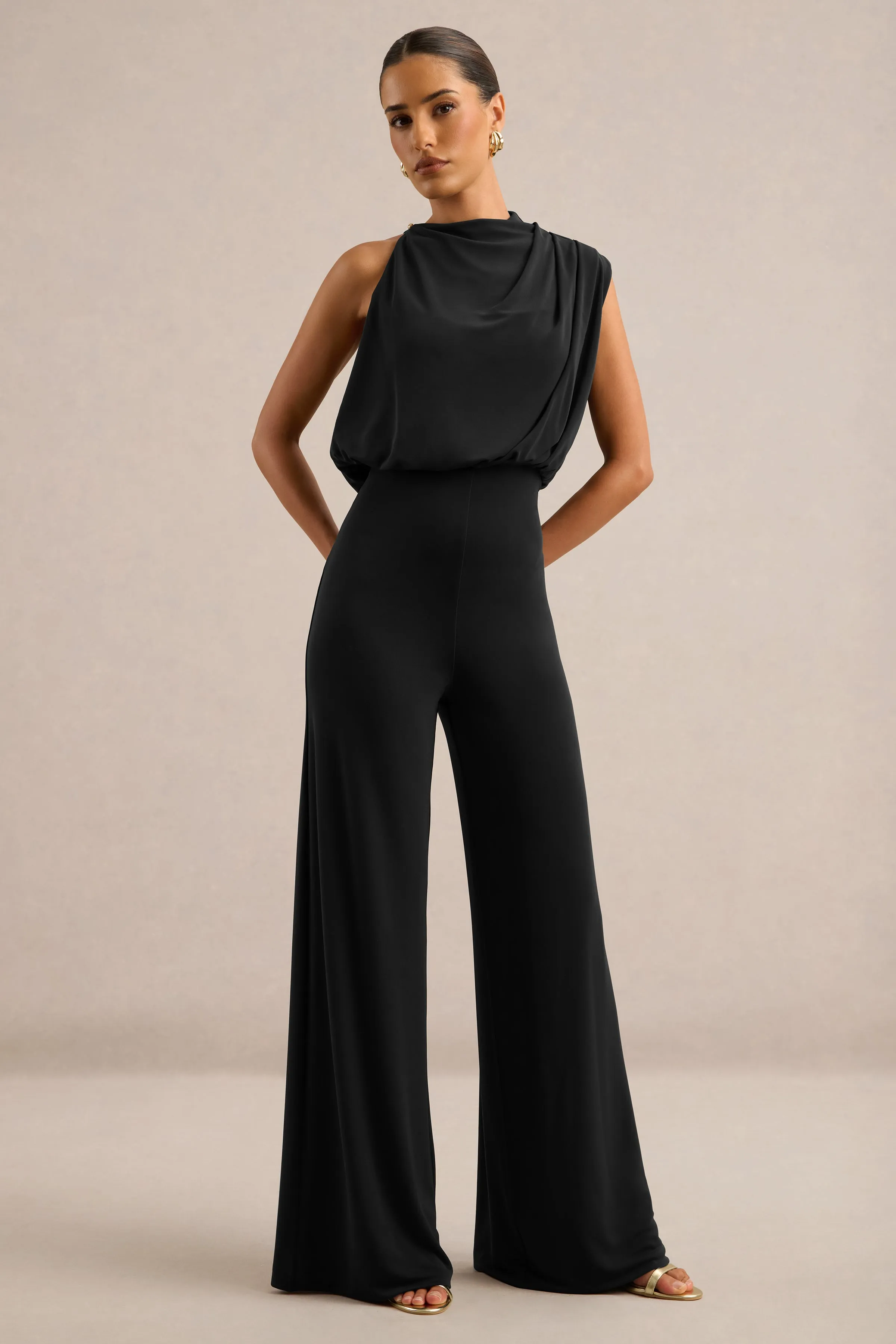 Vianista | Black High Neck Jumpsuit With Gathered Detailing sold by Club L London product image thumbnail 3