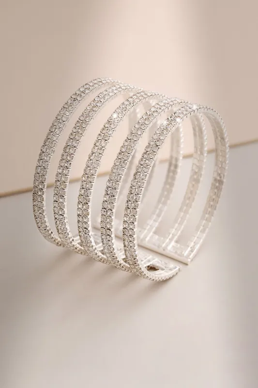 Imogen | Silver Diamante Layered Bangle sold by Club L London