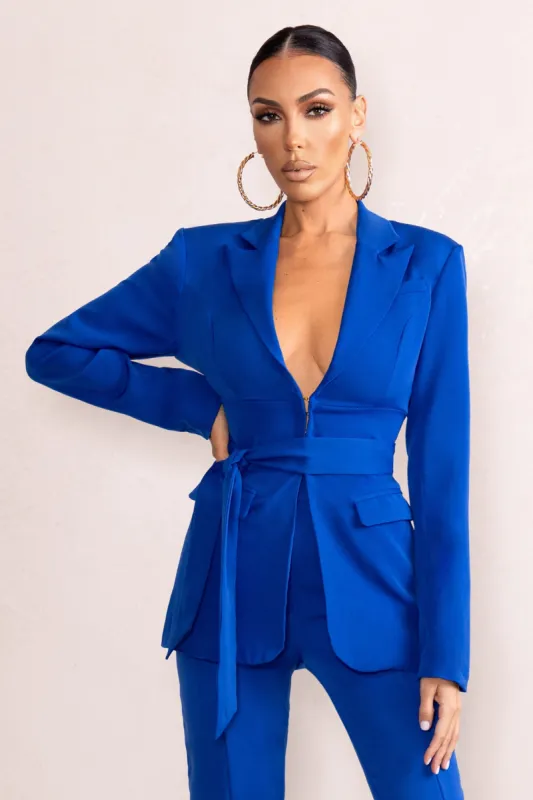 Lively | Electric Blue Tailored Blazer With Belt Detail sold by Club L London