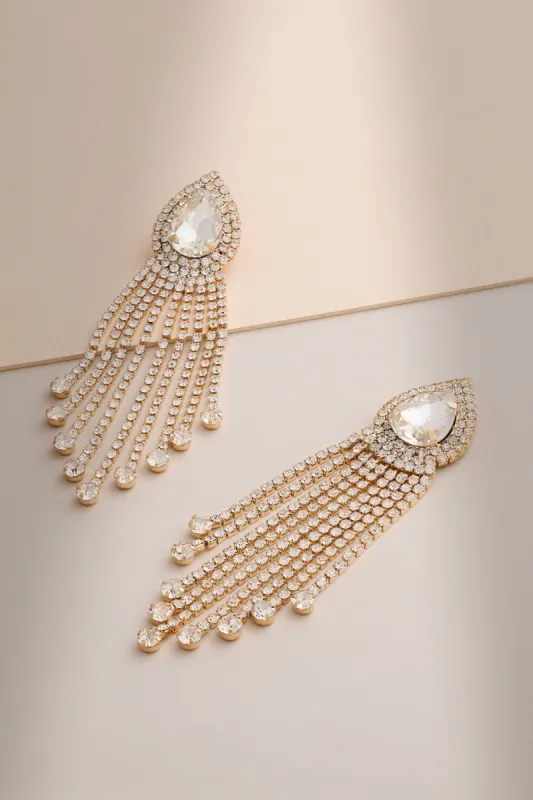 Allie | Gold Diamante Statement Drop Earrings sold by Club L London