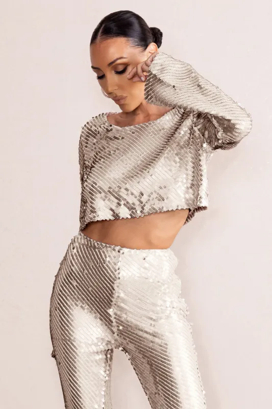 Aperitif | Silver Sequin Top With Keyhole Fastening sold by Club L London