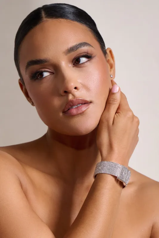 Ariana | Silver Diamante Statement Strap Bracelet sold by Club L London