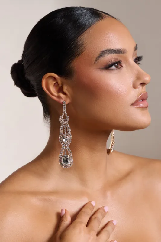 Rita | Gold Diamante Statement Drop Earrings sold by Club L London