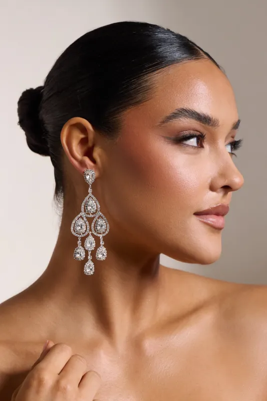 Trixie | Silver Crystal Chandelier Earrings sold by Club L London