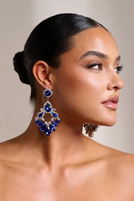 Yasmina | Blue Diamante Drop Earrings sold by Club L London