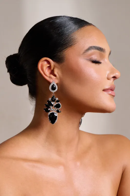 Zaya | Black Diamante Drop Earrings sold by Club L London
