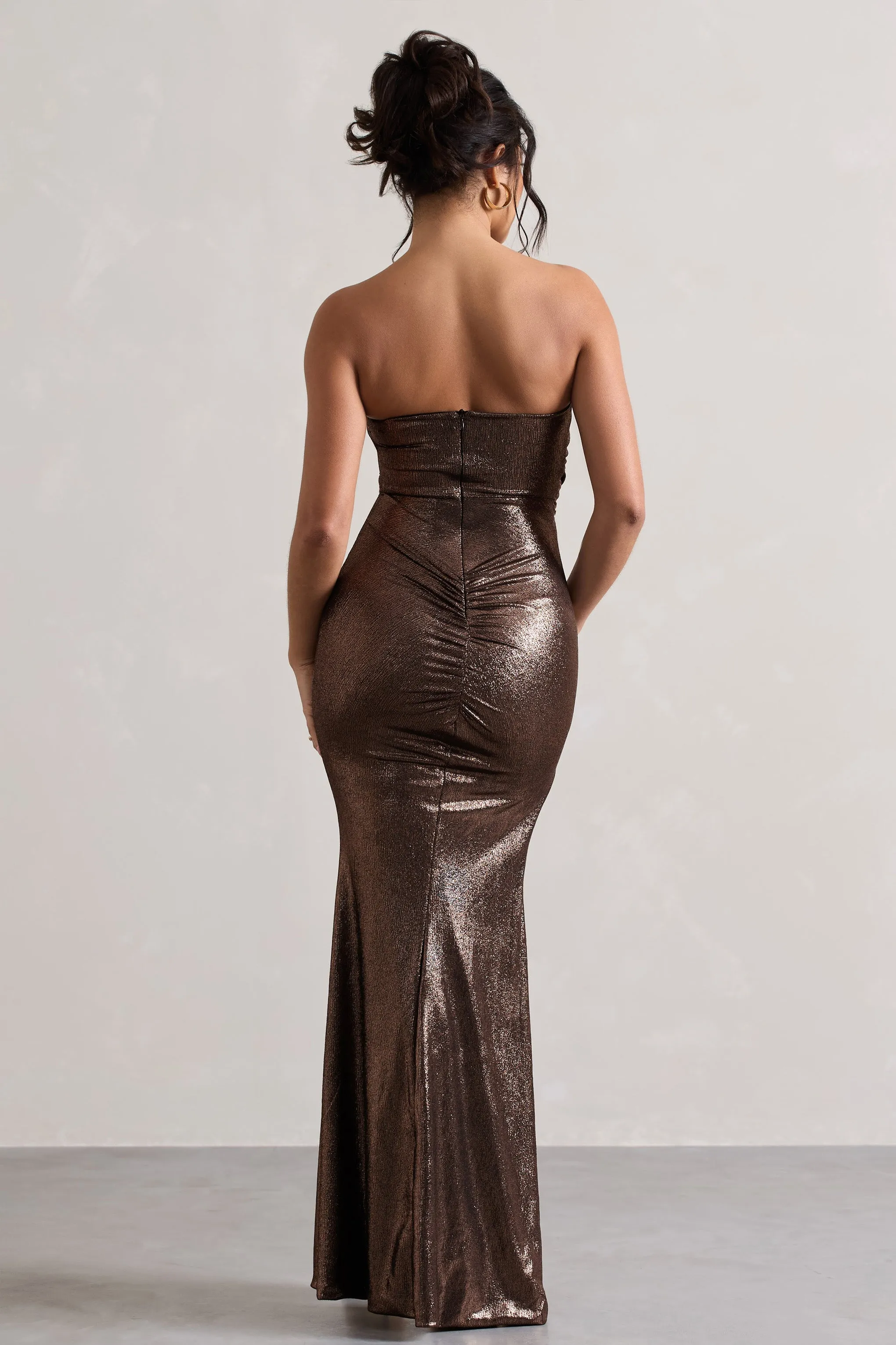Nomad | Bronze Metallic Strapless Cut-Out Split Maxi Dress sold by Club L London product image thumbnail 3