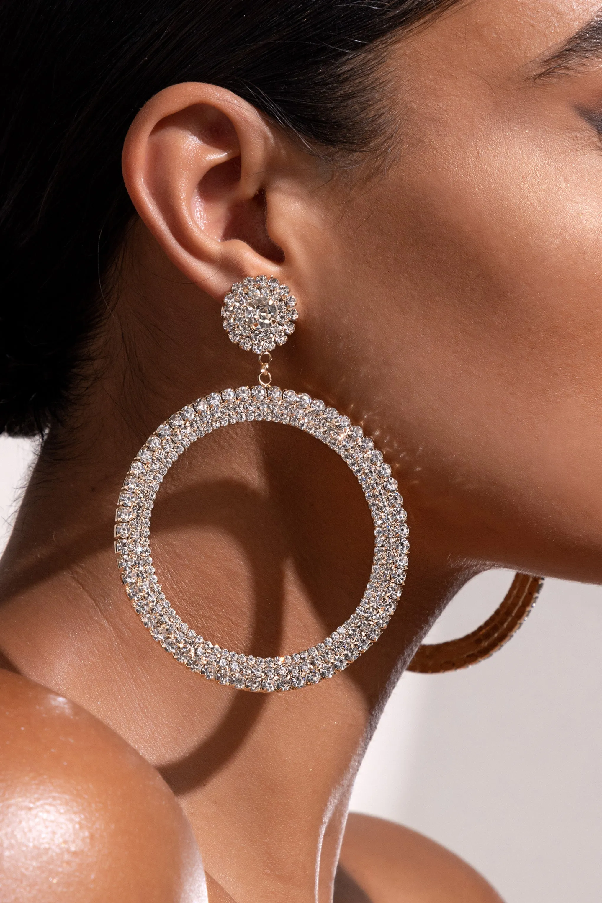 Amalia | Gold Large Crystal Drop Hoop Earrings sold by Club L London product image thumbnail 3