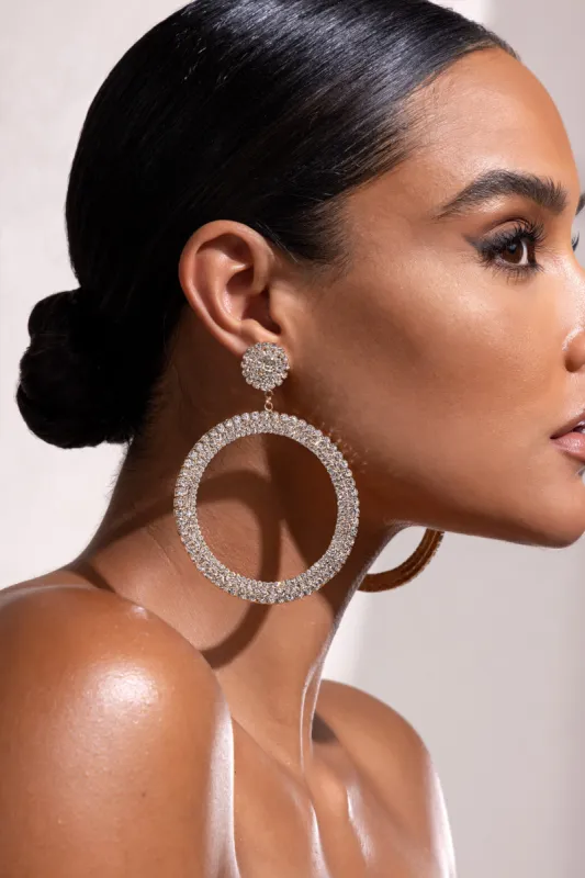 Amalia | Gold Large Crystal Drop Hoop Earrings sold by Club L London