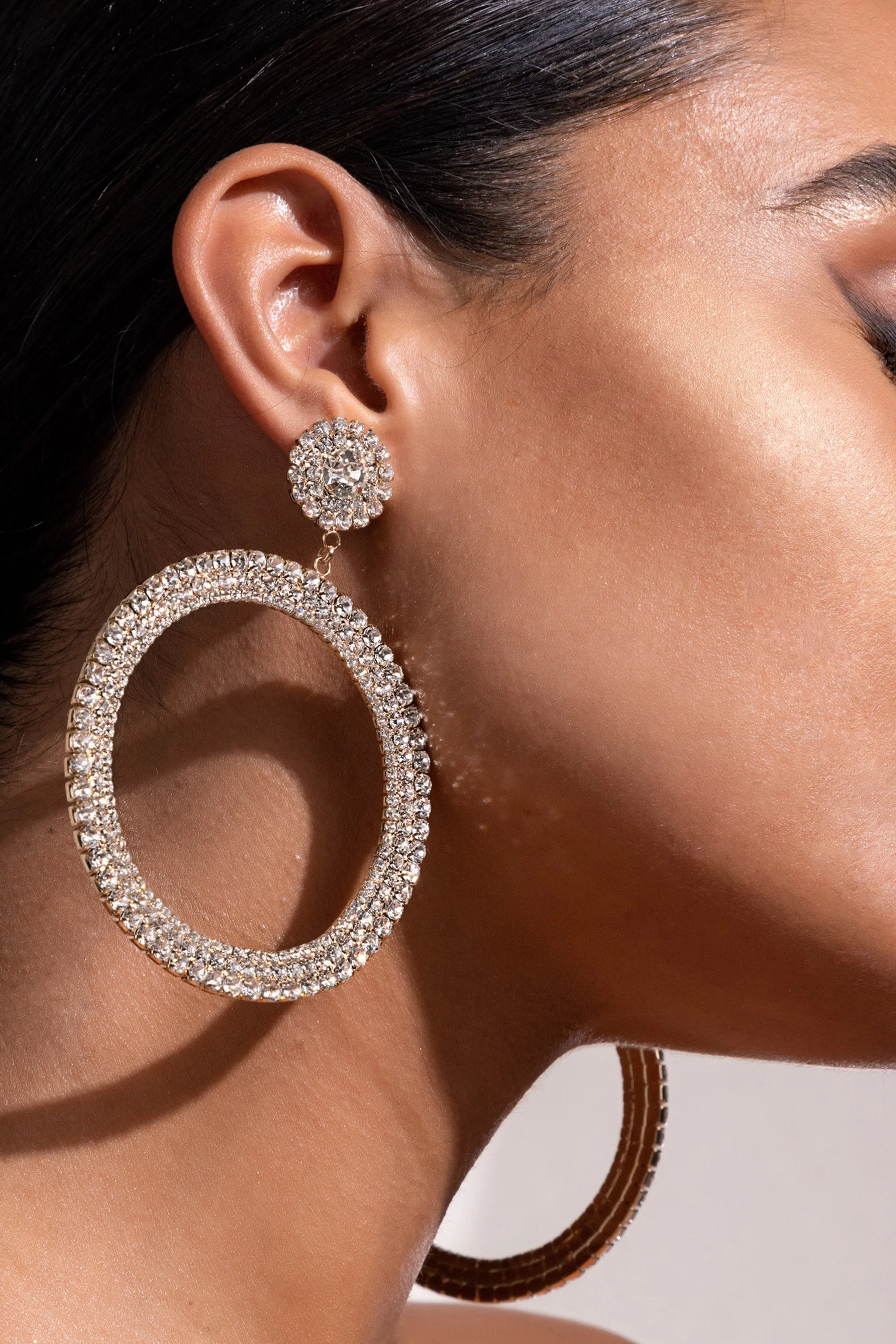 Amalia | Gold Large Crystal Drop Hoop Earrings sold by Club L London product image thumbnail 2