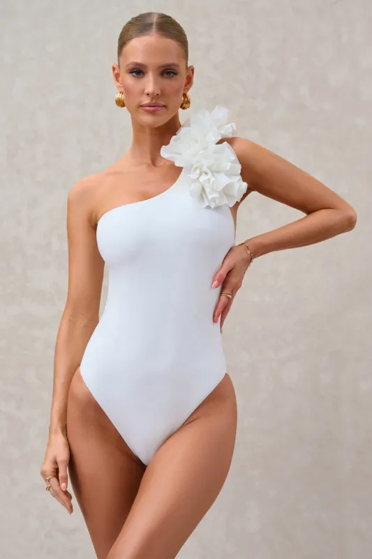 Octavias | White One-Shoulder Floral Swimsuit sold by Club L London