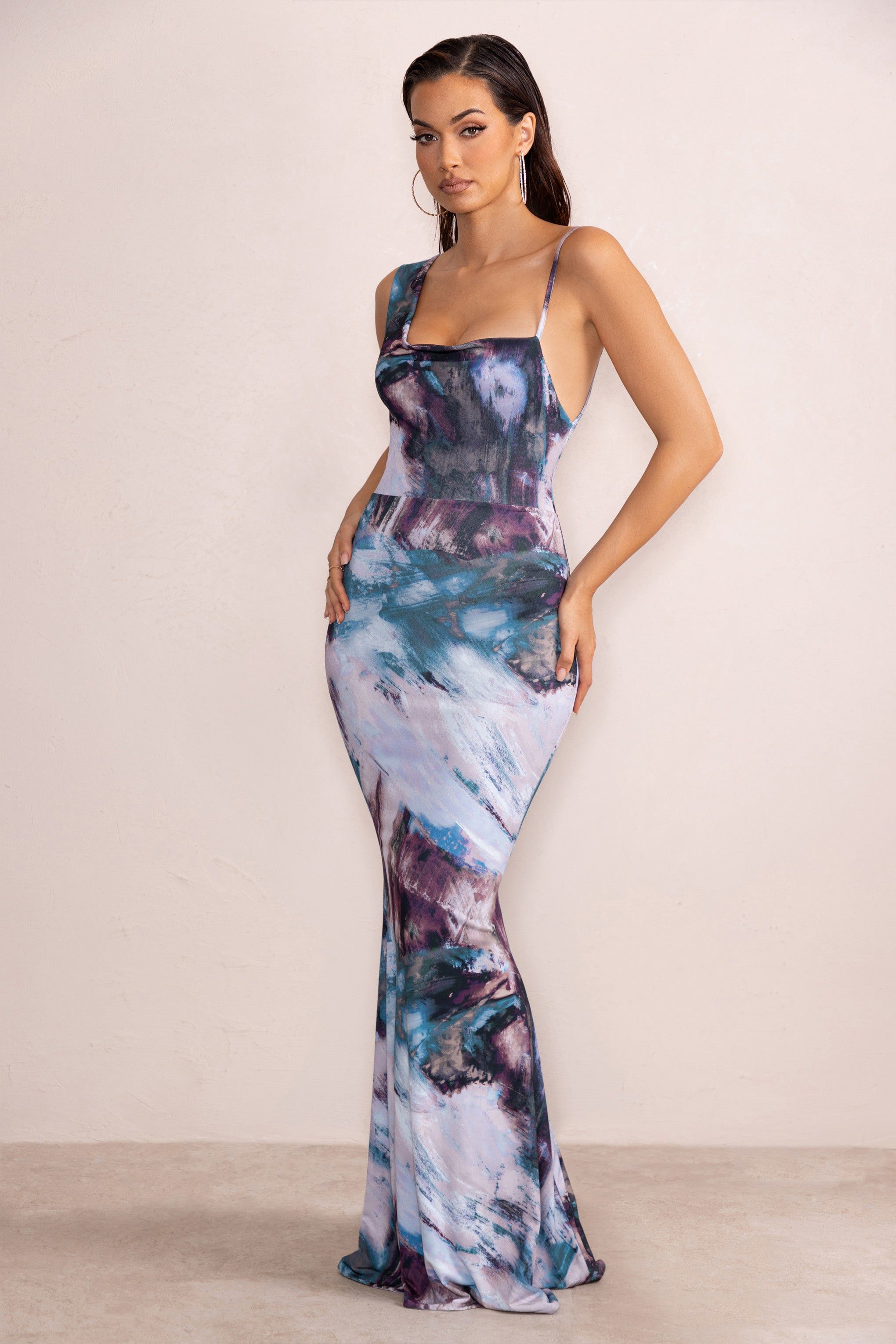 Phantasy | Multi Print Asymmetric Neckline Cowl Maxi Dress sold by Club L London product image thumbnail 5