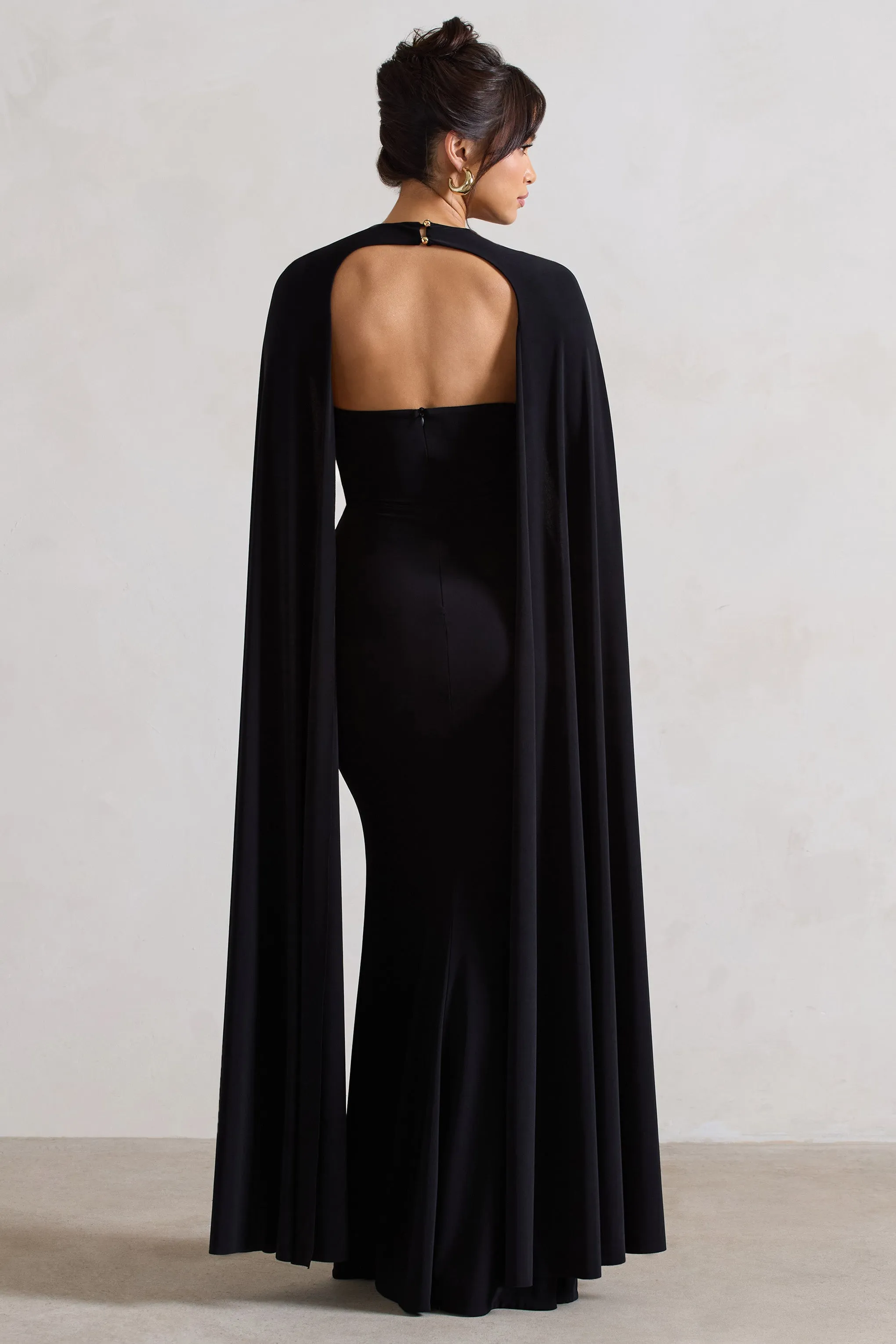 Reign | Black Corset Wrap Maxi Dress With Cape sold by Club L London product image thumbnail 2