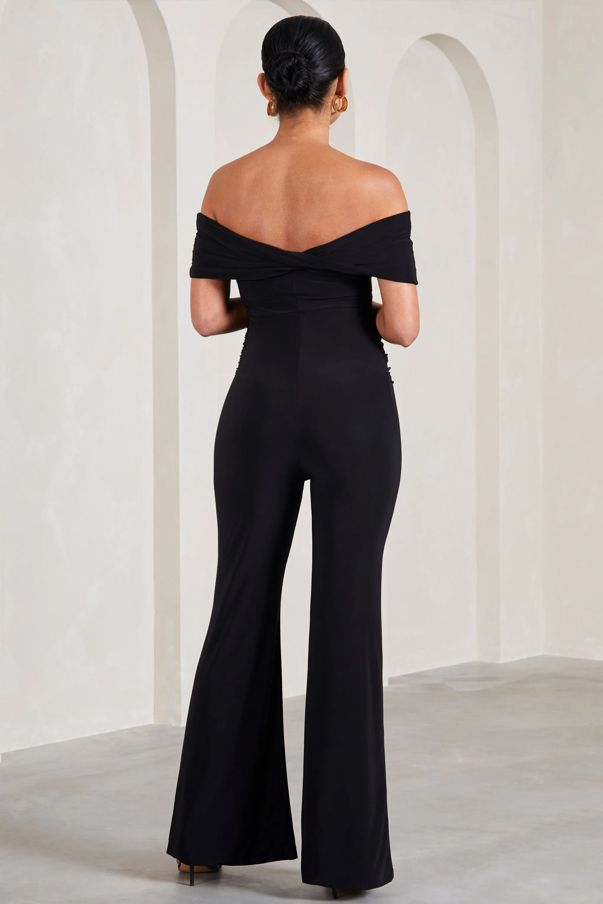 Elisa | Black Bardot Flared-Leg Maternity Jumpsuit sold by Club L London product image thumbnail 2