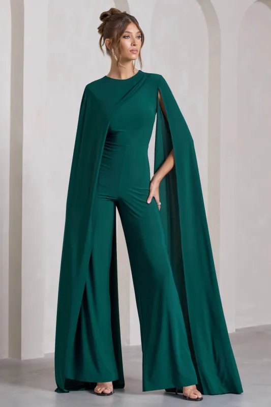 Harley | Bottle Green Straight-Leg Jumpsuit With Cape Sleeves sold by Club L London