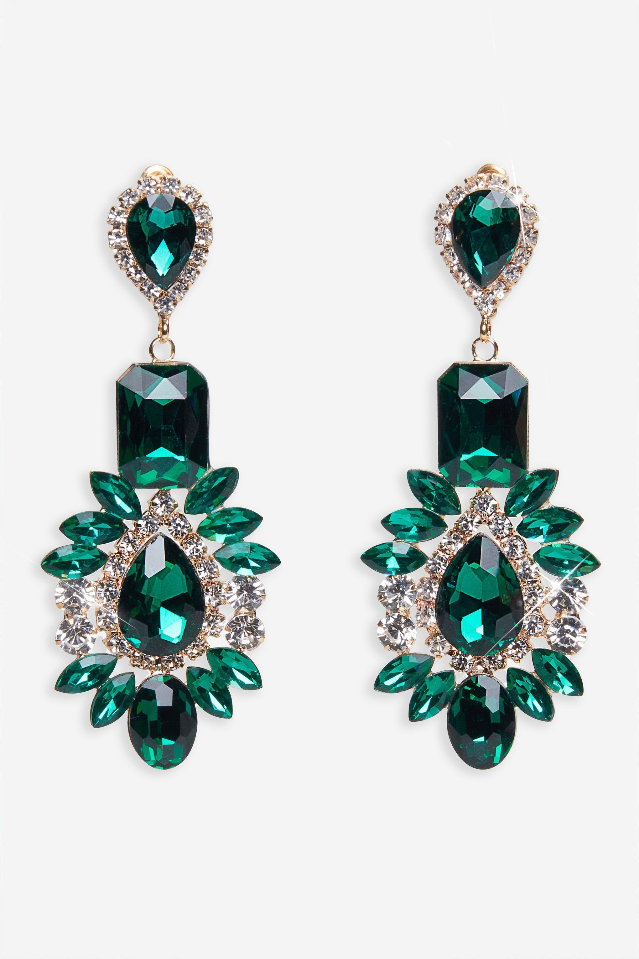 Lorna | Emerald Green Diamante Drop Earrings sold by Club L London