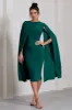 Marysol | Bottle Green Asymmetric Cape Midi Dress sold by Club L London