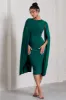 Marysol | Bottle Green Asymmetric Cape Midi Dress sold by Club L London