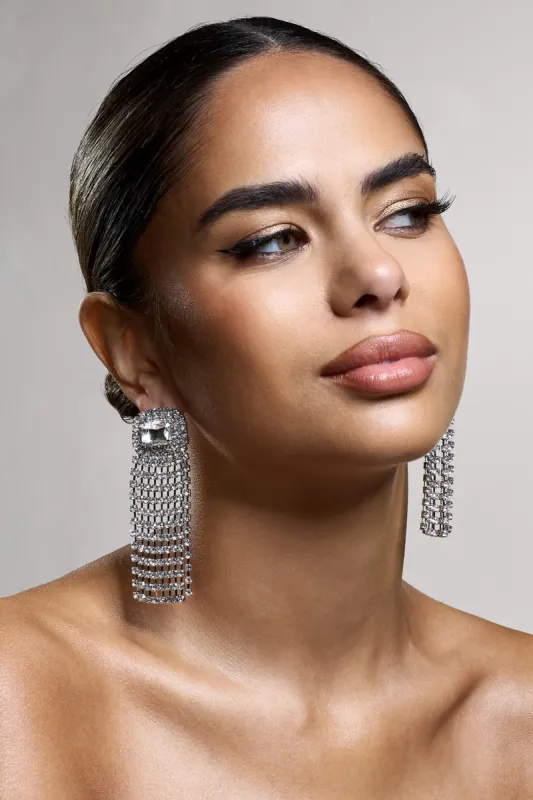 Flash | Silver Diamante Tassel Earrings sold by Club L London
