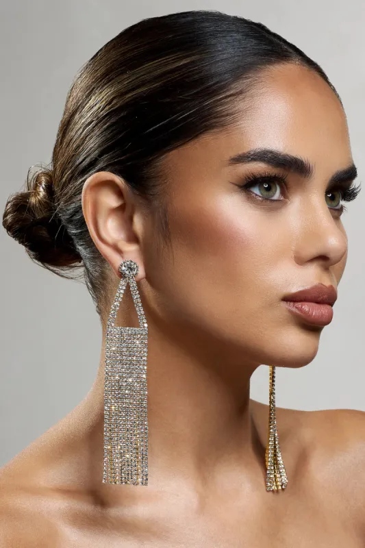 Glister | Gold Diamante Statement Tassel Earrings sold by Club L London