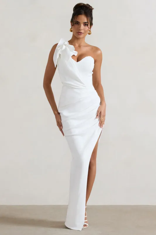 Esther | White Wrap Maxi Dress With Corsage sold by Club L London