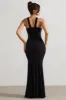 Jianna | Black Cross Over Halter-Neck Split Maxi Dress sold by Club L London
