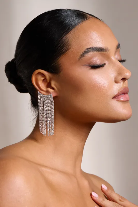 Petal | Silver Diamante Tassel Cuff Earrings sold by Club L London