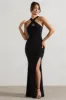 Jianna | Black Cross Over Halter-Neck Split Maxi Dress sold by Club L London