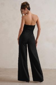 Tory | Black Strapless Sweetheart Wide Leg Jumpsuit With Split sold by Club L London