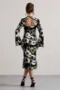 Arlitta | Black Floral Print Satin Long-Sleeve Midi Dress sold by Club L London