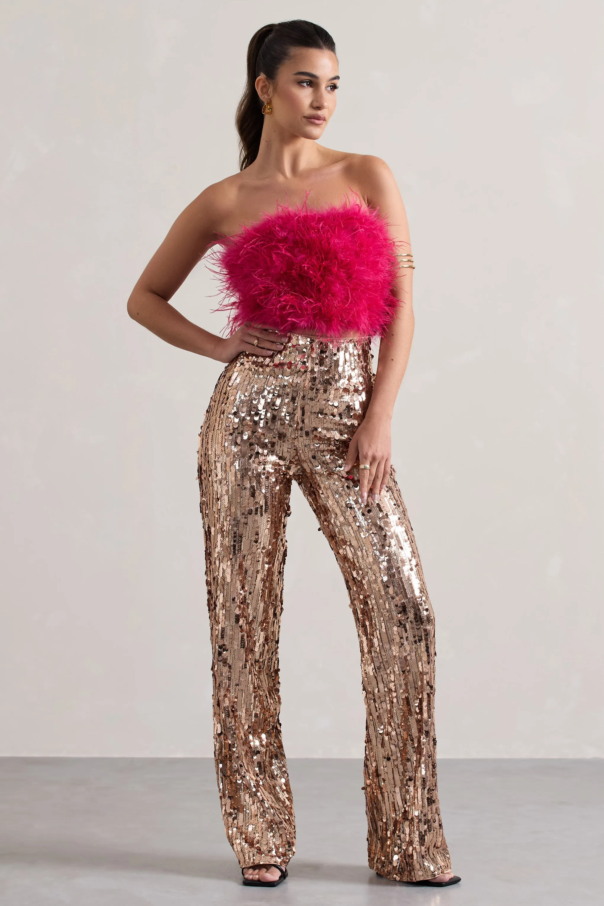 Iridescence | Gold Sequin Wide-Leg Trousers sold by Club L London product image thumbnail 3
