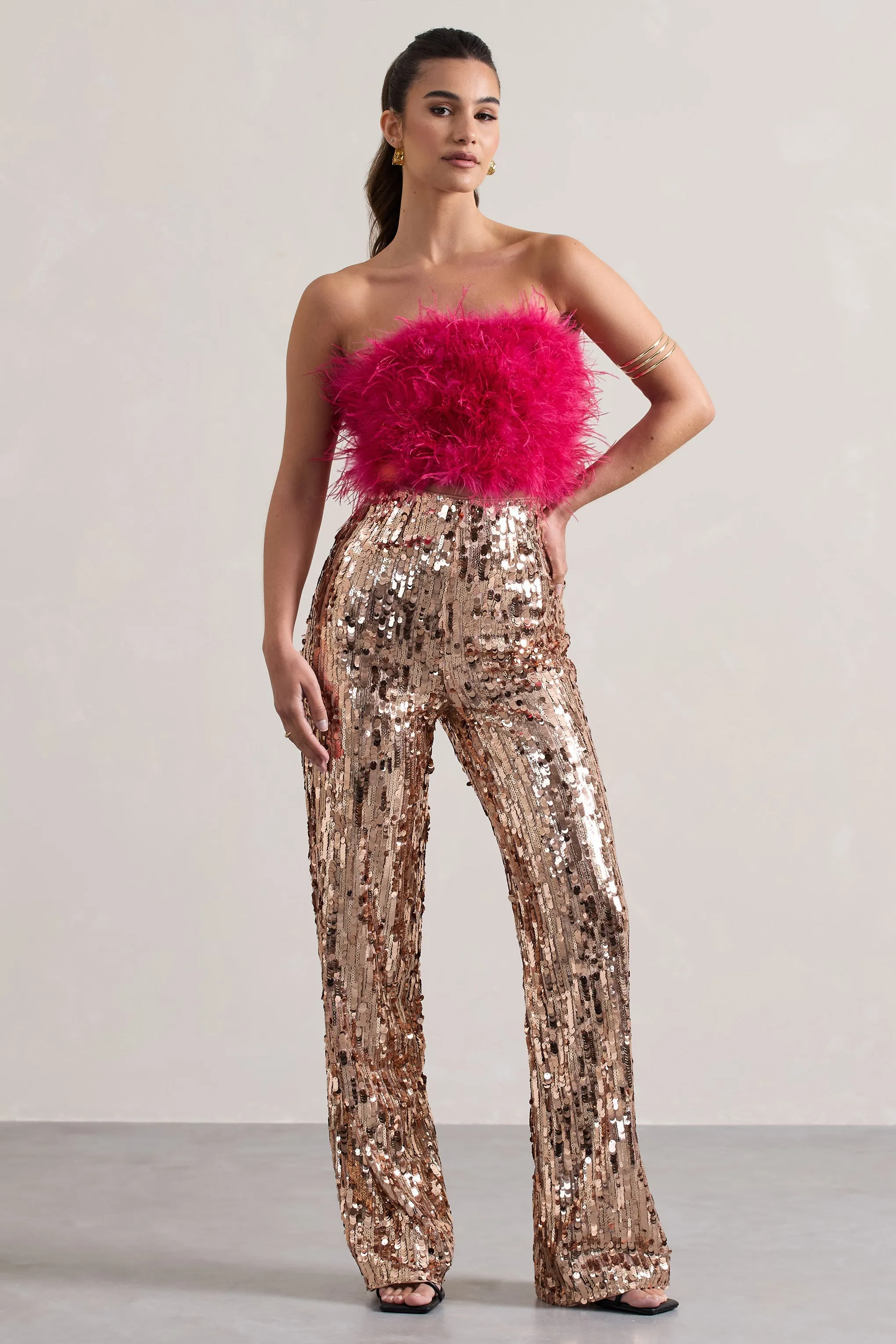 Iridescence | Gold Sequin Wide-Leg Trousers sold by Club L London product image thumbnail 5