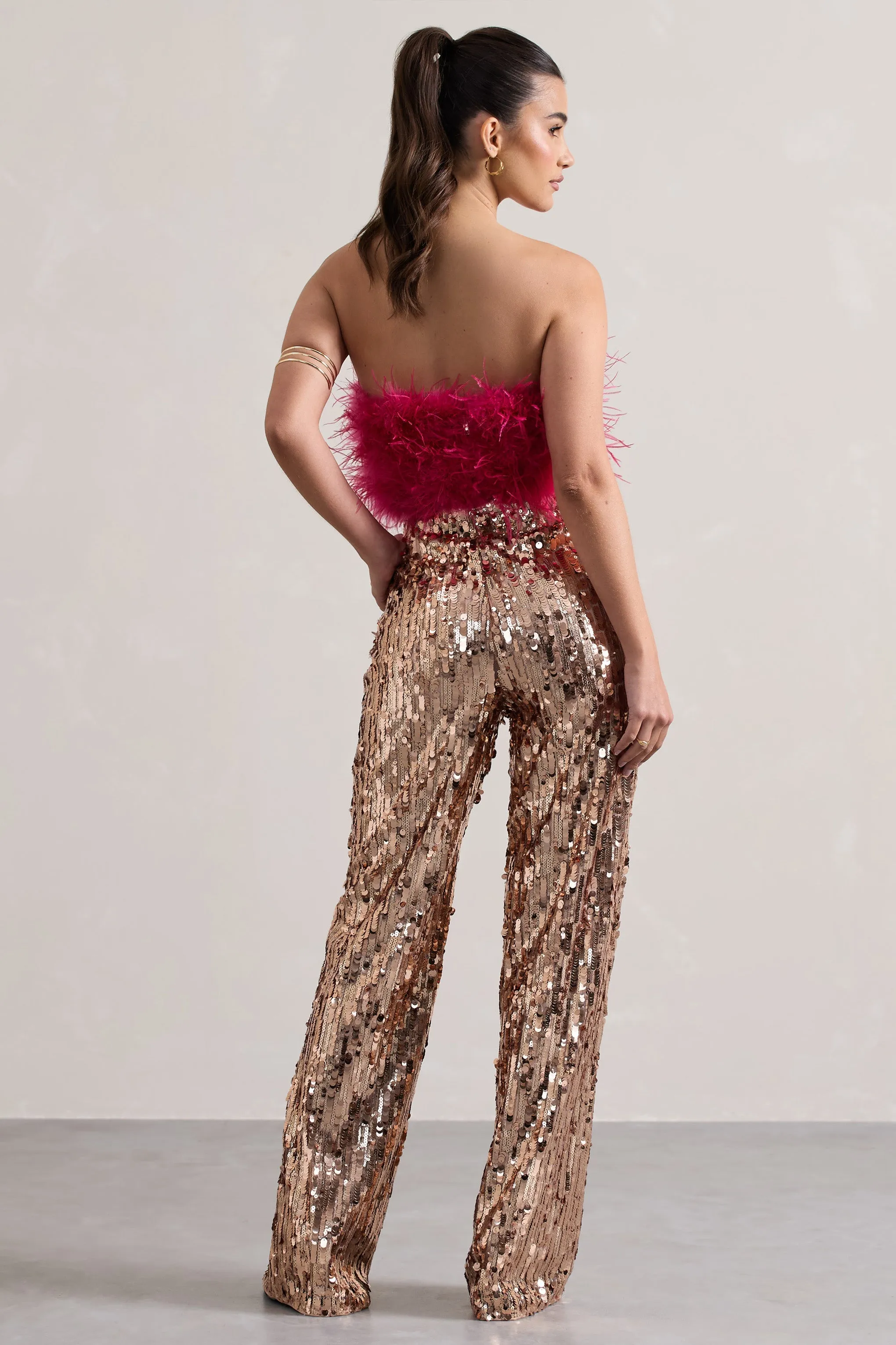 Iridescence | Gold Sequin Wide-Leg Trousers sold by Club L London product image thumbnail 4