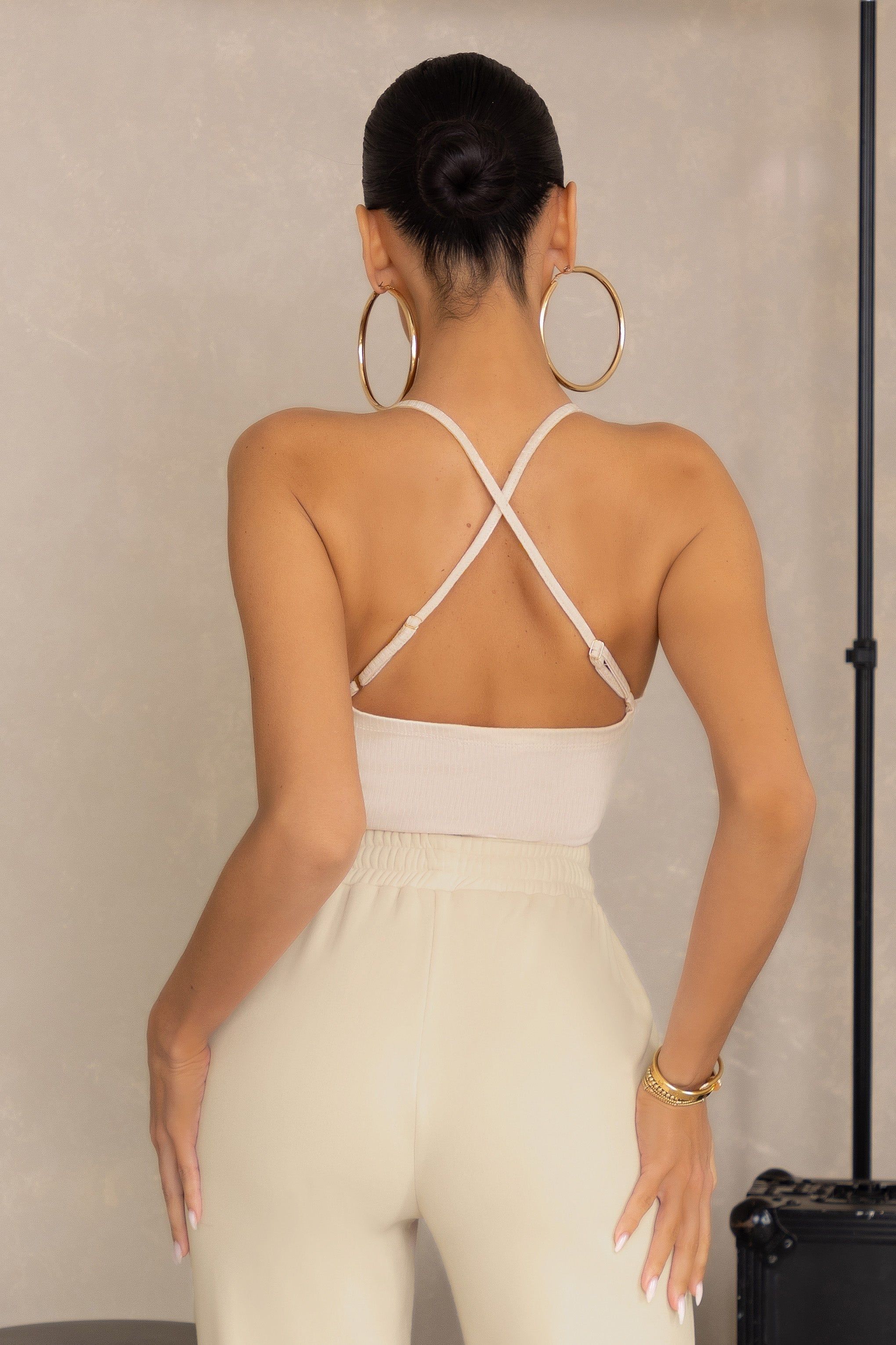Cross My Heart | Cream Eyelet and Lace-Up Detail Rib Corset Top sold by Club L London product image thumbnail 2
