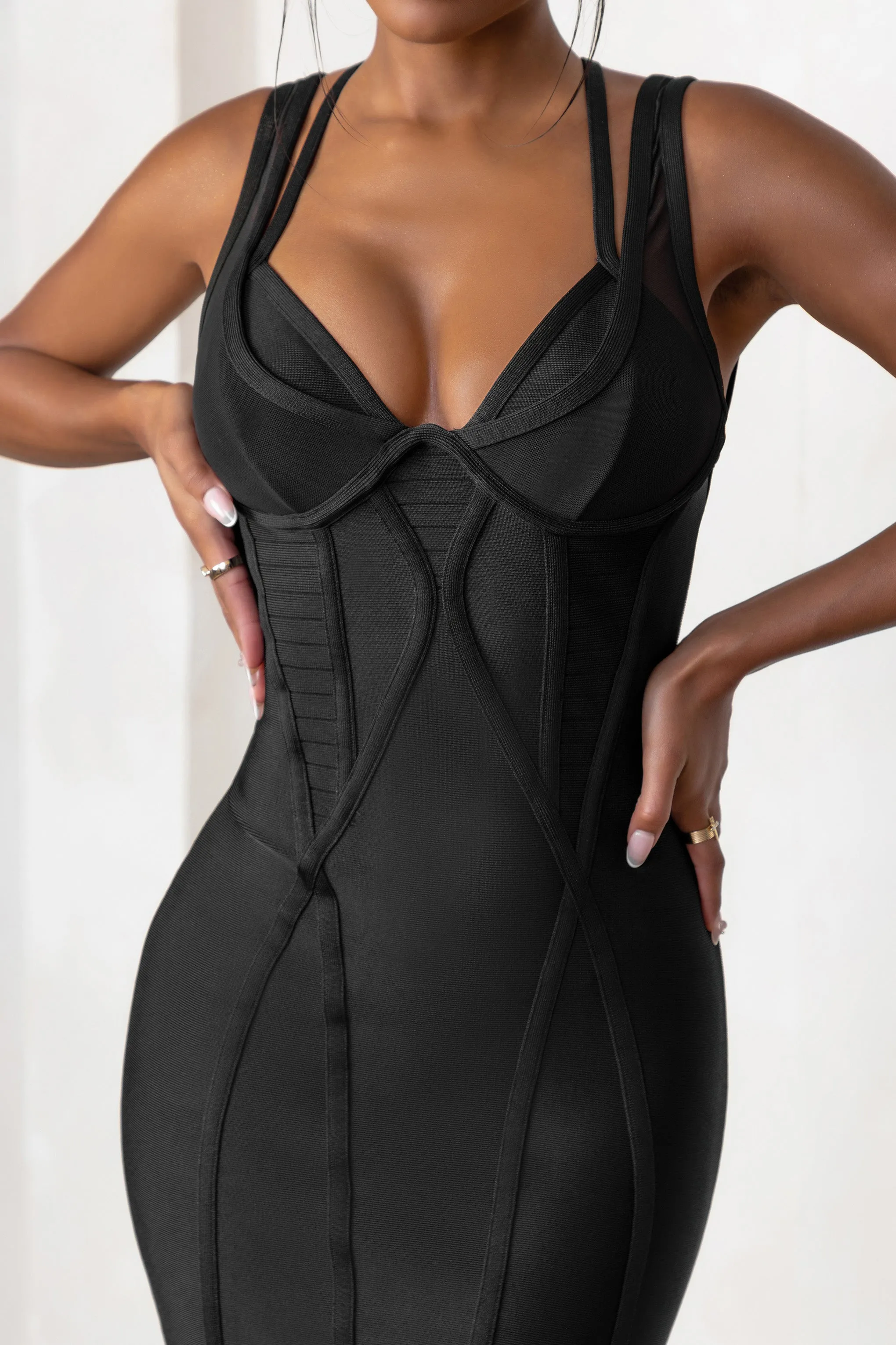 Jetsetter | Black Bandage Wired Mini Dress With Shaping Seam Detail sold by Club L London product image thumbnail 3