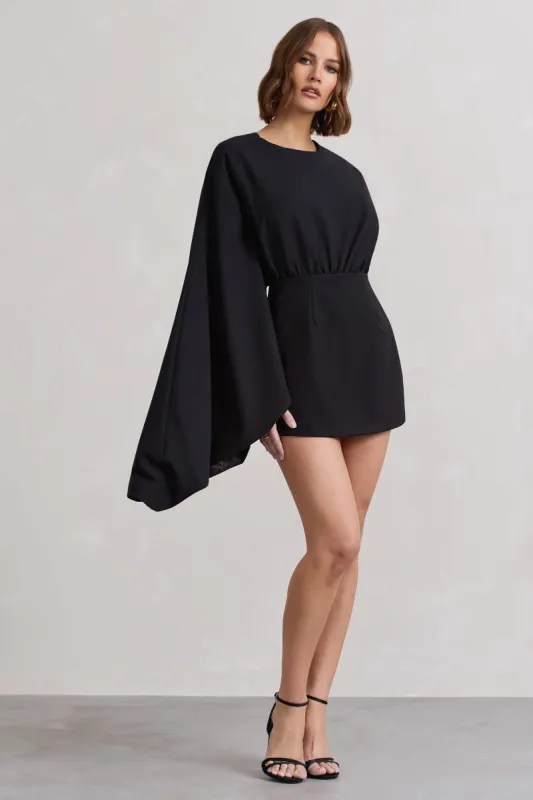 Presley | Black Backless Skort Playsuit With Cape sold by Club L London