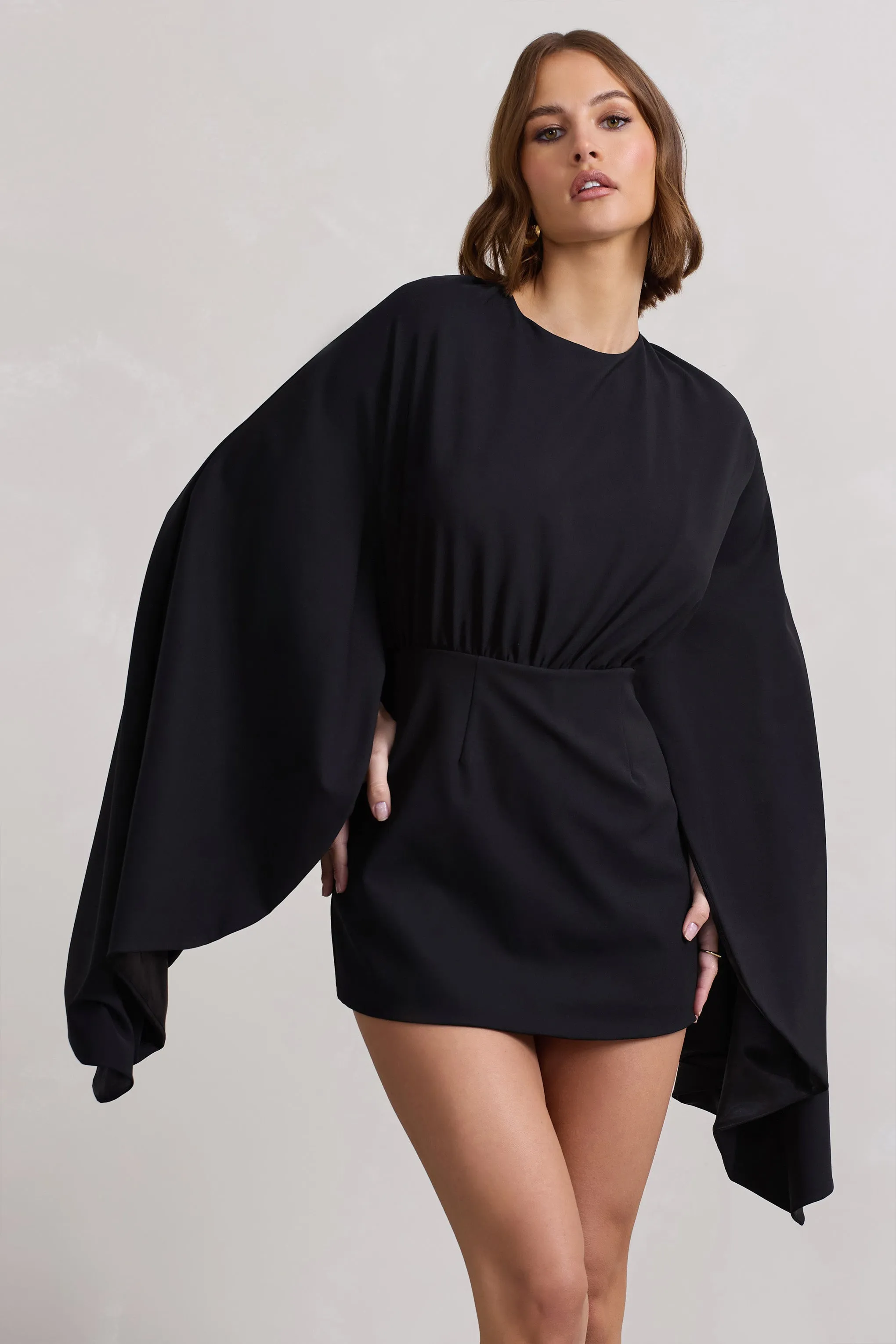 Presley | Black Backless Skort Playsuit With Cape sold by Club L London product image thumbnail 2