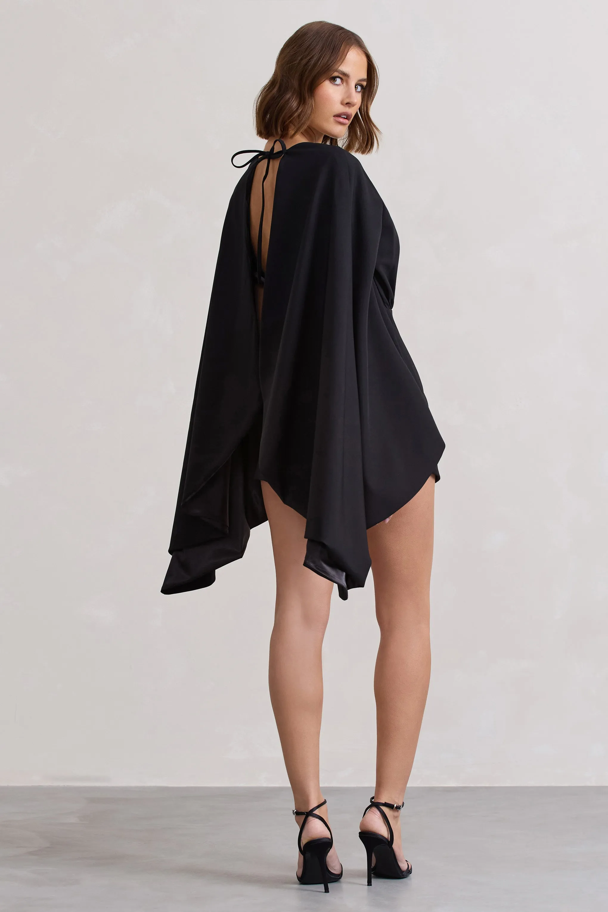 Presley | Black Backless Skort Playsuit With Cape sold by Club L London product image thumbnail 5