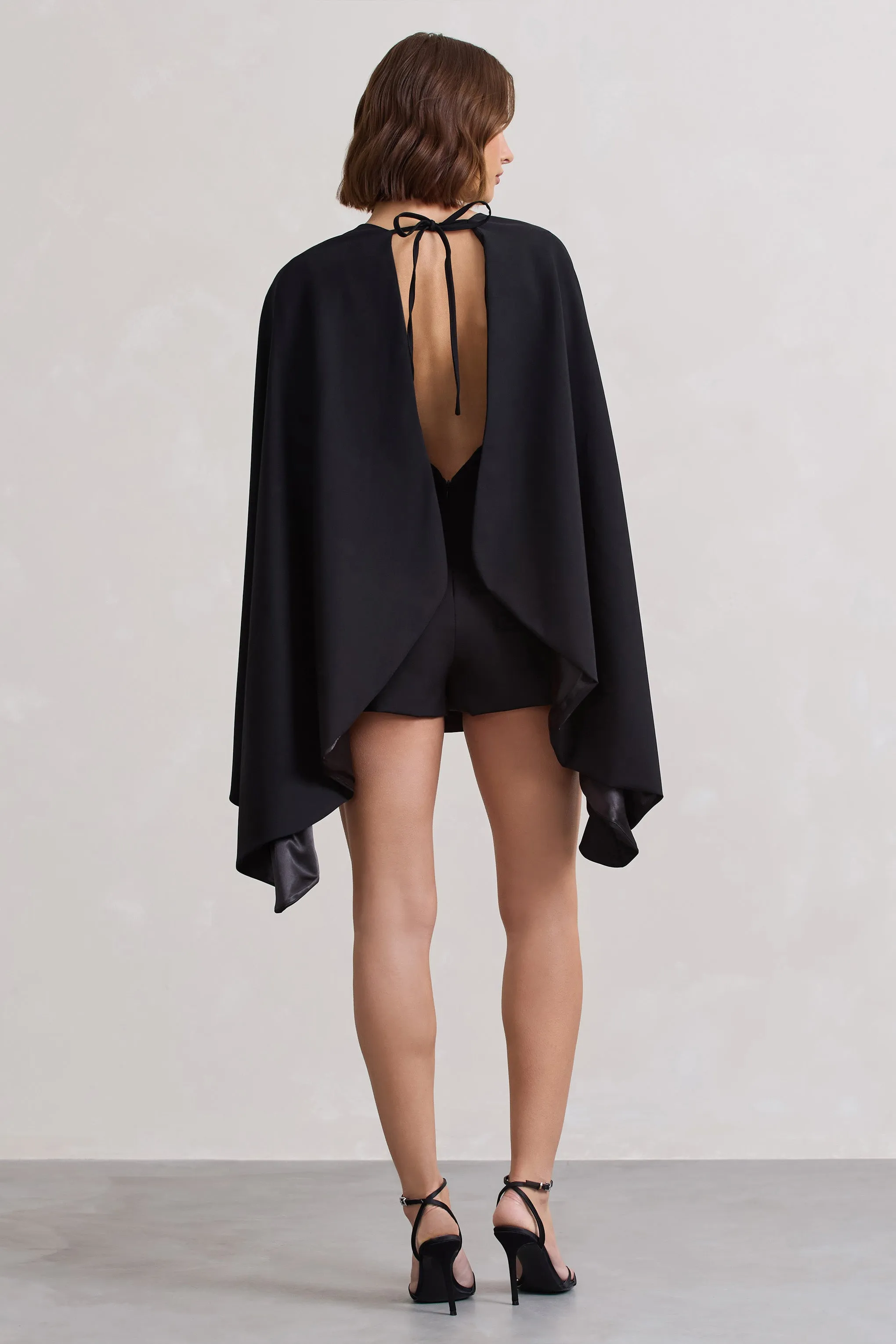Presley | Black Backless Skort Playsuit With Cape sold by Club L London product image thumbnail 3