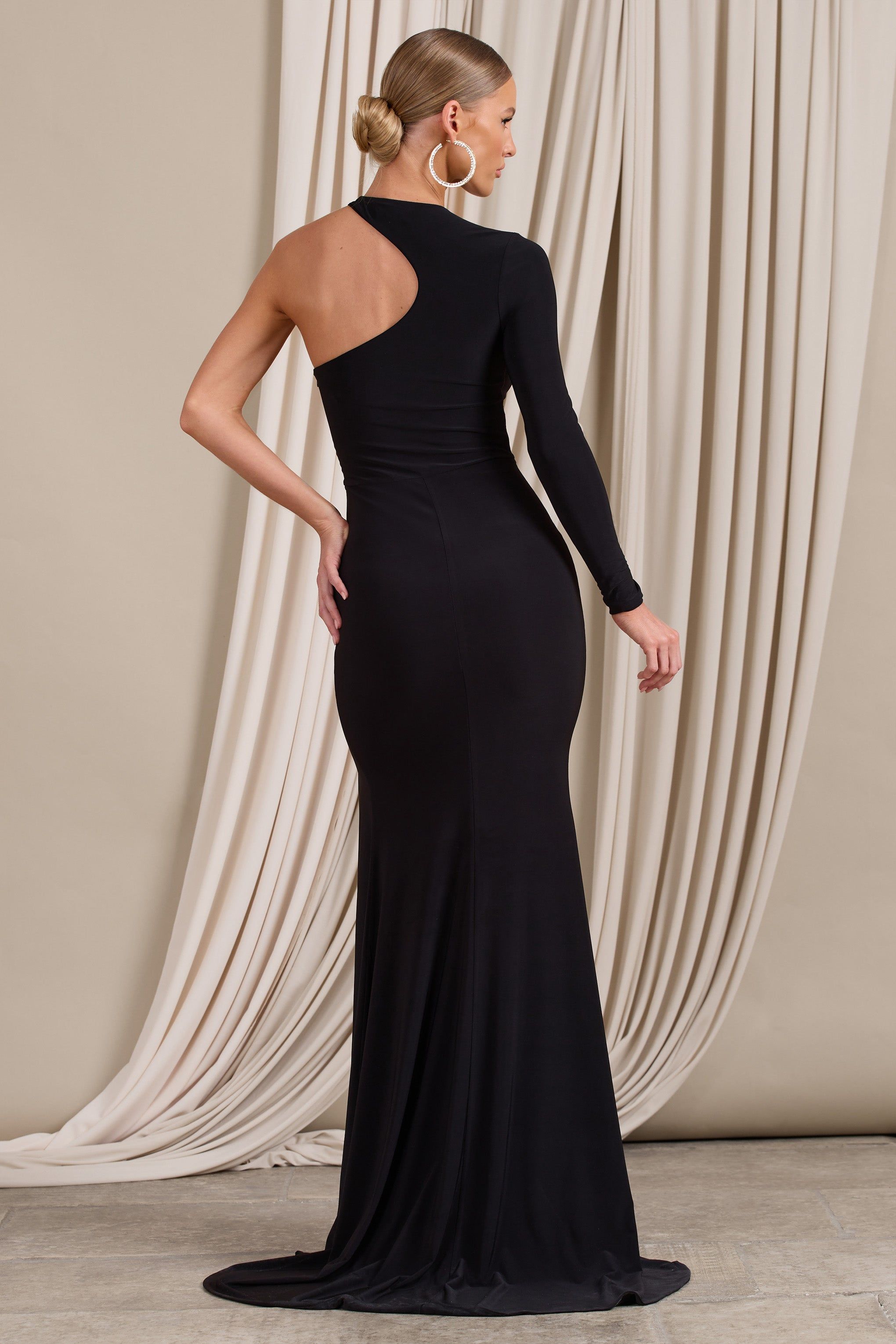 Toya | Black Asymmetric Split Maxi Dress sold by Club L London product image thumbnail 2