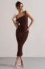 Salome | Chocolate Brown Twisted Asymmetric Midi Dress sold by Club L London