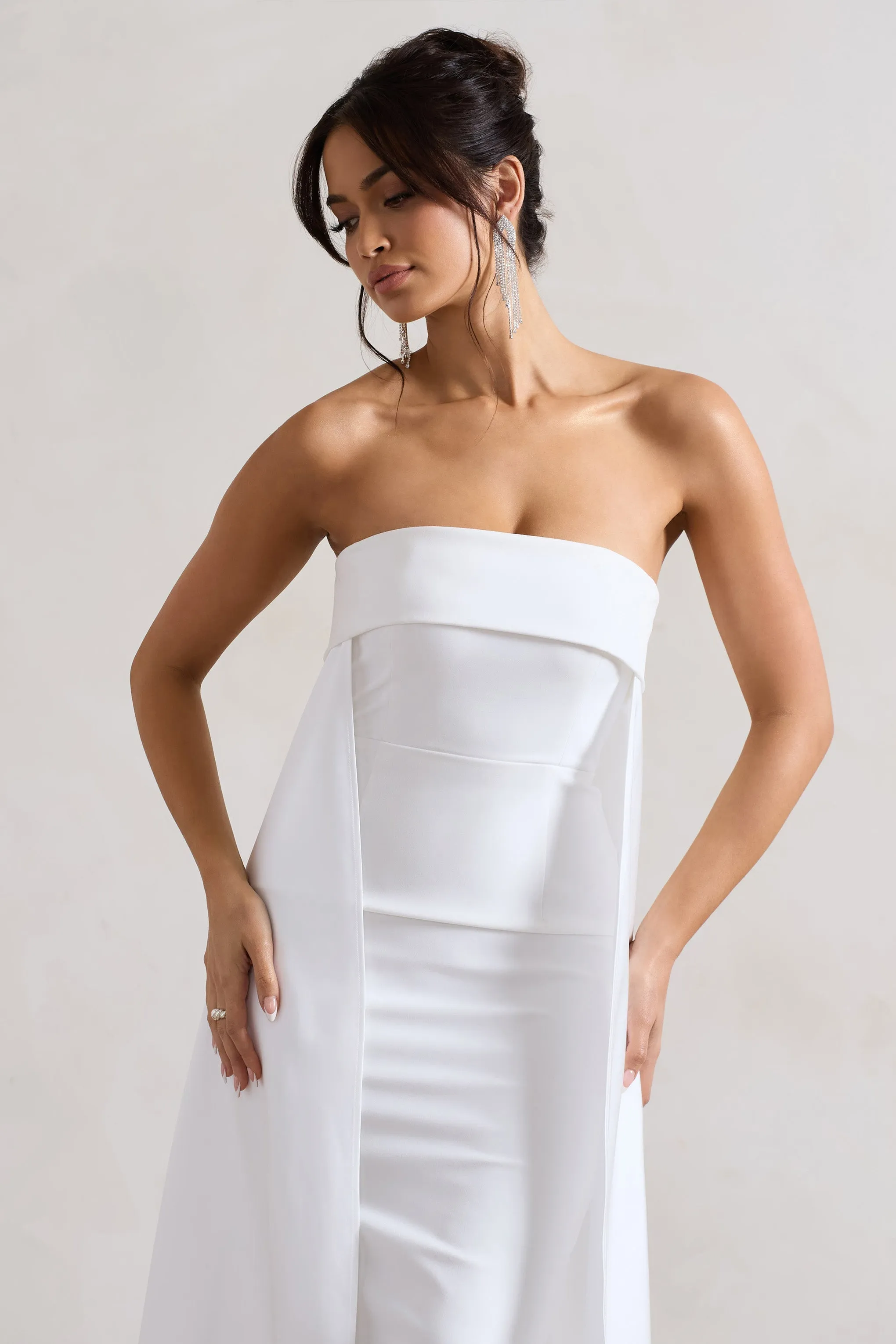 Save The Date | Cream Bandeau Midi Dress With Train sold by Club L London product image thumbnail 3