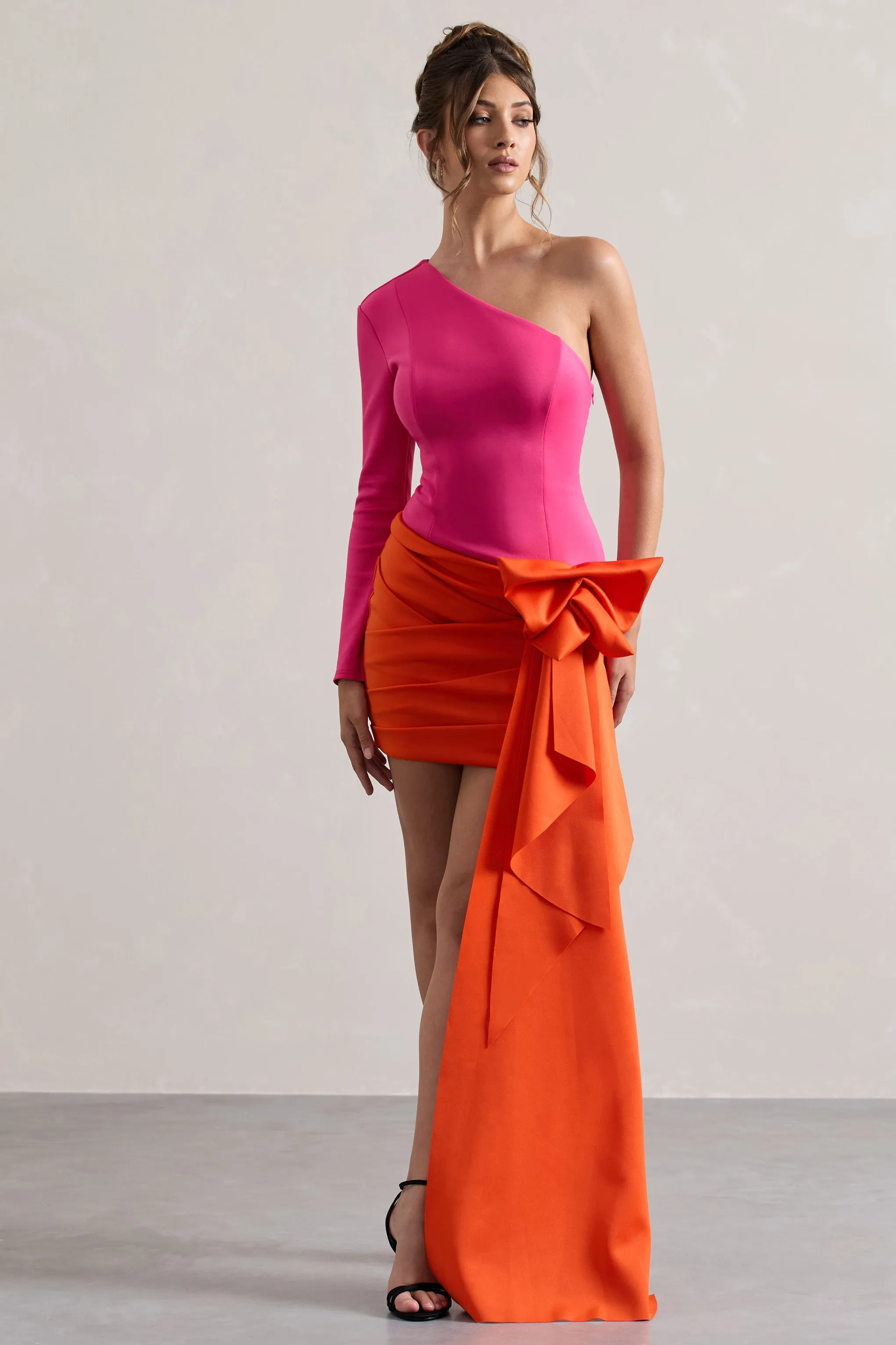 Abstract | Pink & Orange One Shoulder Mini Dress With Side Drape sold by Club L London product image thumbnail 5