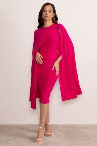 Marysol | Pink Asymmetric Cape Midi Dress sold by Club L London