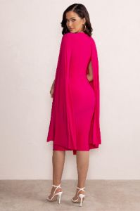 Marysol | Pink Asymmetric Cape Midi Dress sold by Club L London