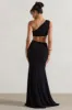 Aspyn | Black Asymmetric Twisted Cut-Out Fishtail Maxi Dress sold by Club L London