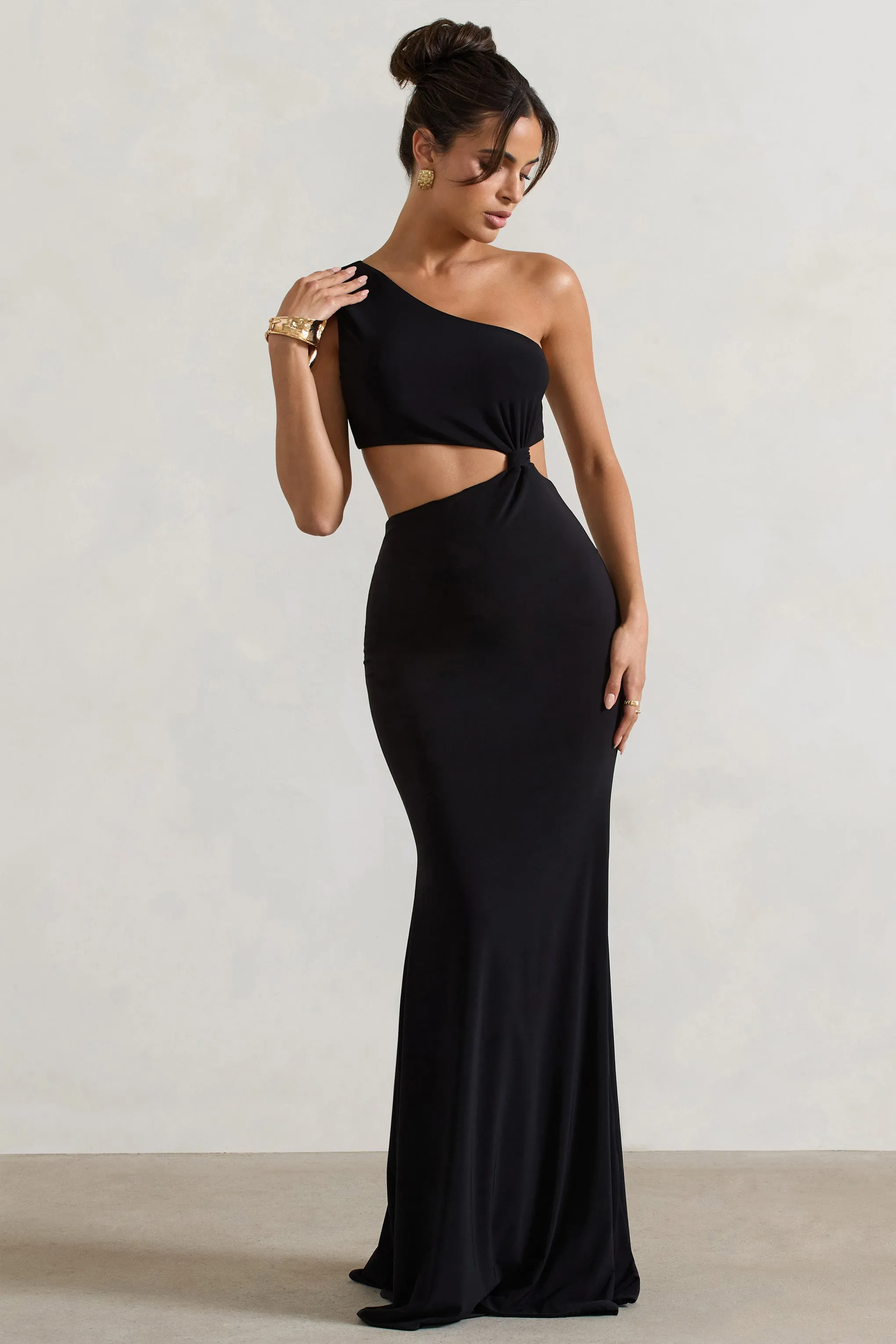 Aspyn | Black Asymmetric Twisted Cut-Out Fishtail Maxi Dress sold by Club L London product image thumbnail 5