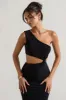 Aspyn | Black Asymmetric Twisted Cut-Out Fishtail Maxi Dress sold by Club L London