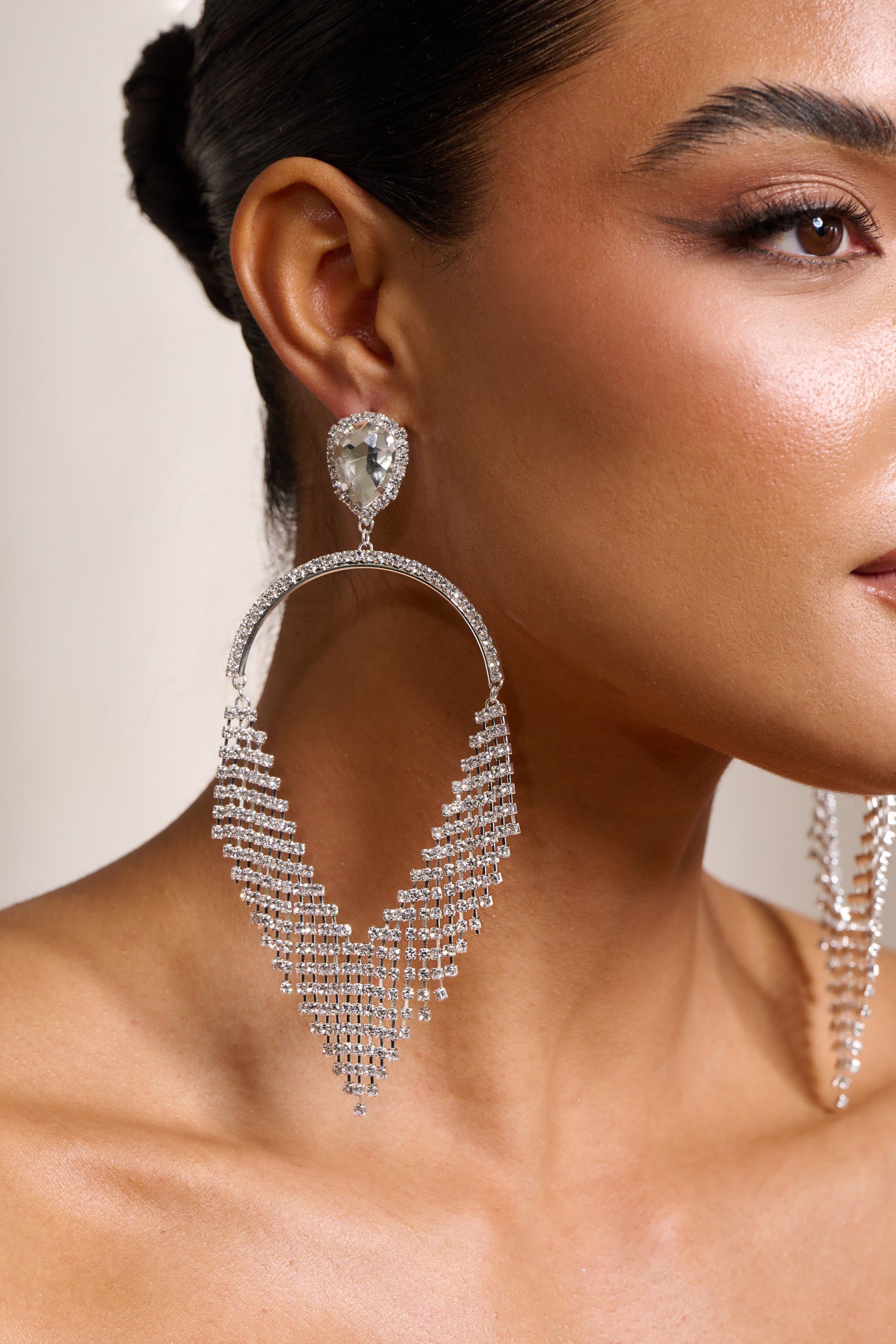 Paisley | Silver Diamante Teardrop Earrings sold by Club L London product image thumbnail 2